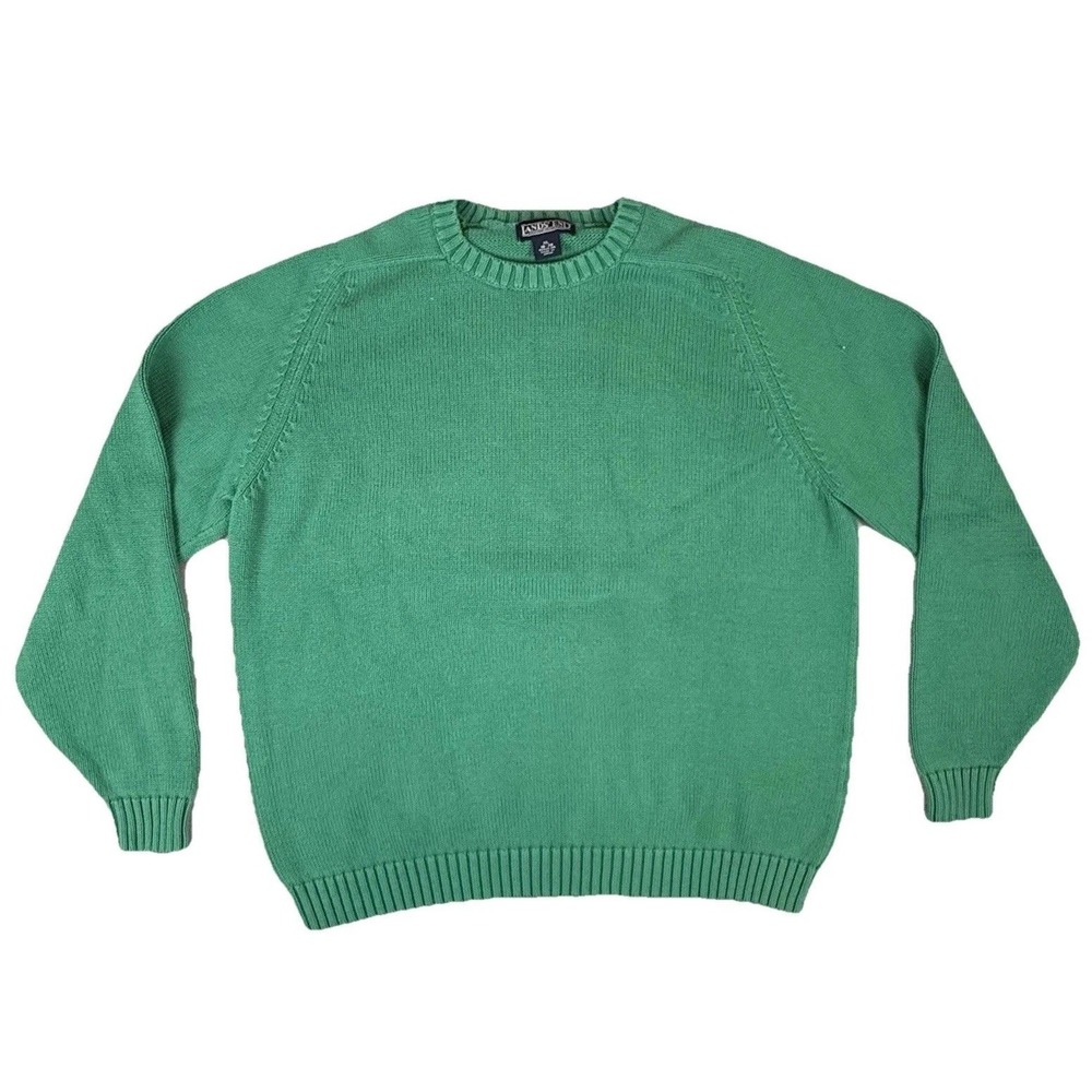 Lands End Womens Green Cotton Crewneck Sweater Japan Vintage XL 18-20 Preppy